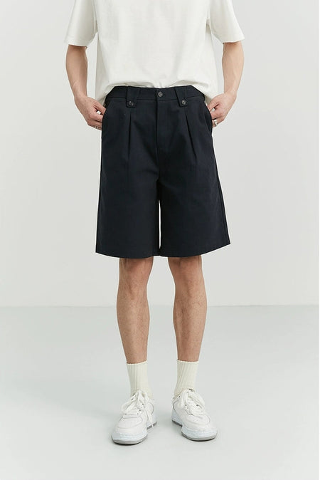 Wide-Leg Button-Detail Pleated Shorts