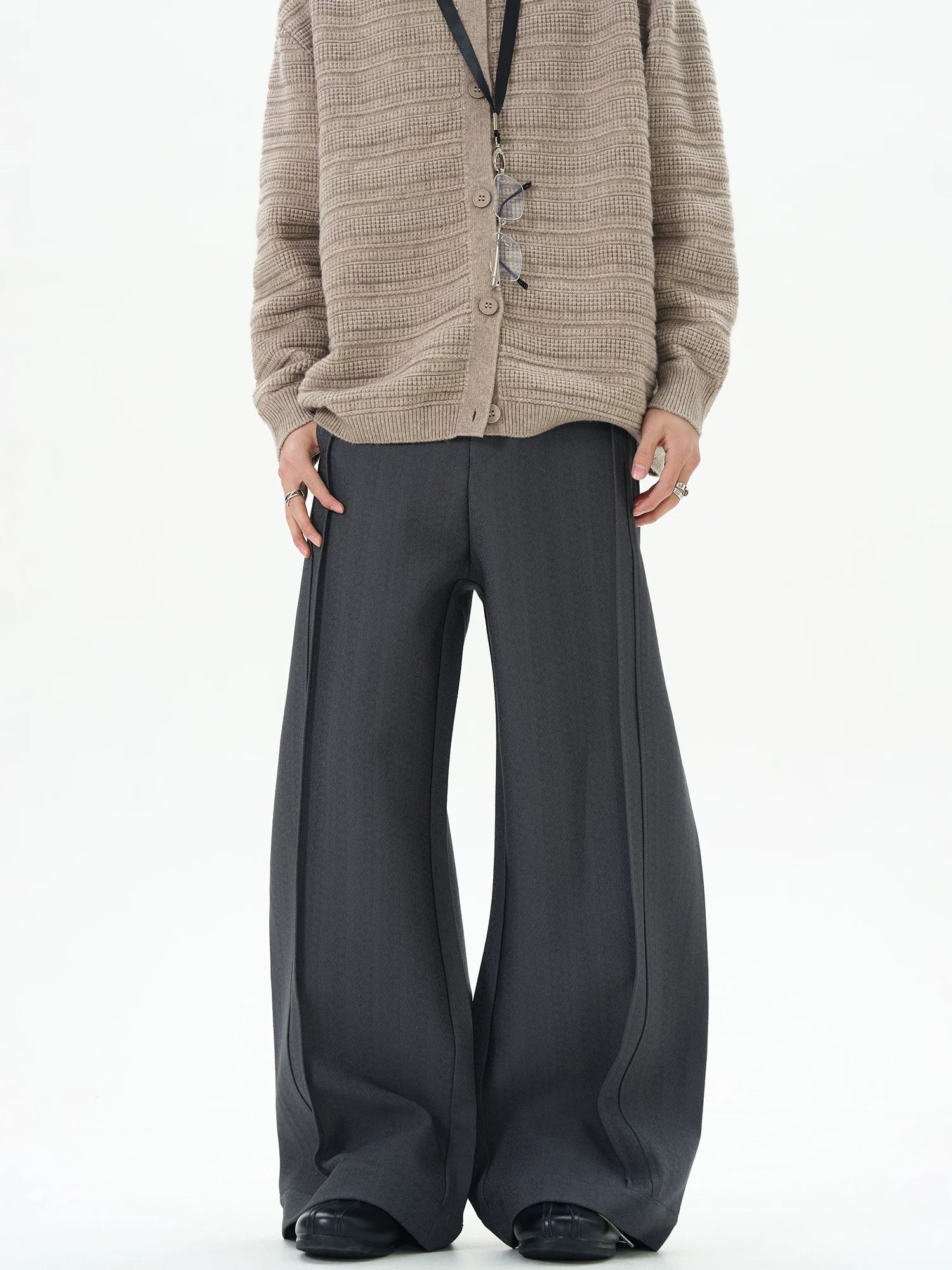 Subtle Pinstripe Barrel Leg Deep-Pleated Trousers