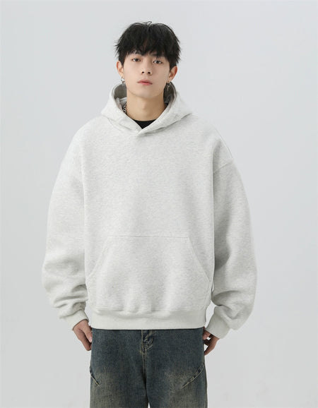 Oversized Mid-Crop Pullover Hoodie with Front Pocket
