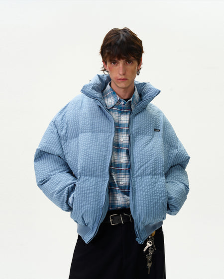Checker Stand Collar Drop Shoulder Puffer Jacket - nightcity clothing