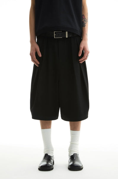 Wide Leg Pleated Bermuda Shorts with Belt Loops