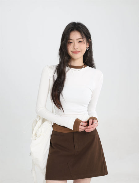Slim Contrast Trim Long Sleeve Top - nightcity clothing