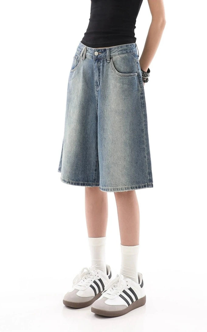 Denim Bermuda Wide-Leg Jean Shorts