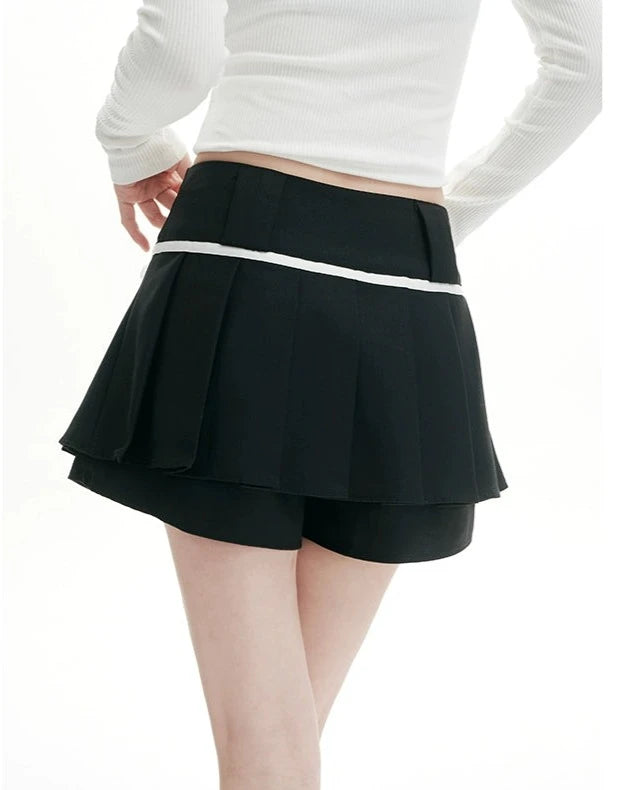 Pleated Tennis Mini Skirt with Bow-Knot Drawstring Waist