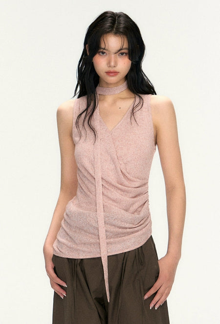 Sleeveless V-Neck Drape Top in Stretch Knit