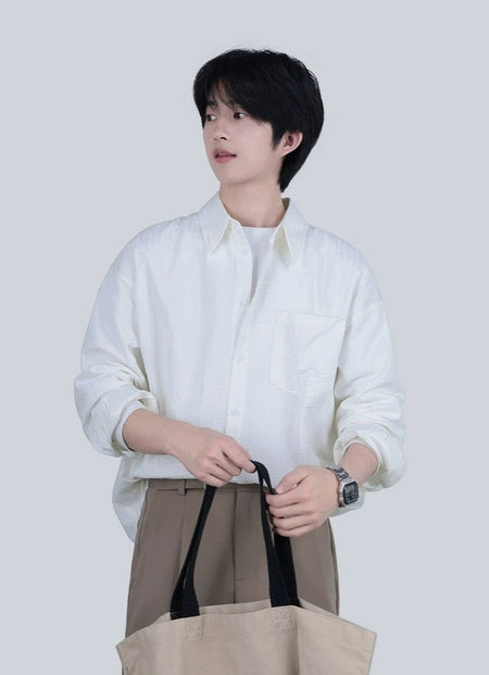 Wide-Striped Button-Down Long Sleeve Shirt - nightcity clothing