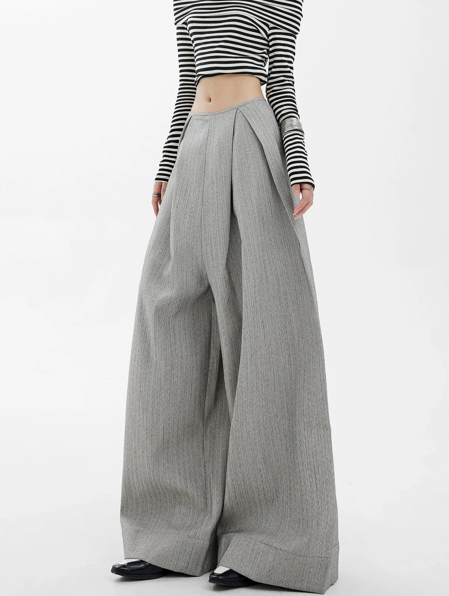 Wide-Leg High Waist Panel-Pleat Palazzo Trousers