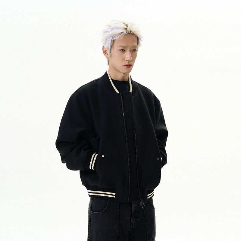 Contrast Ribbed Trim Baseball Jacket