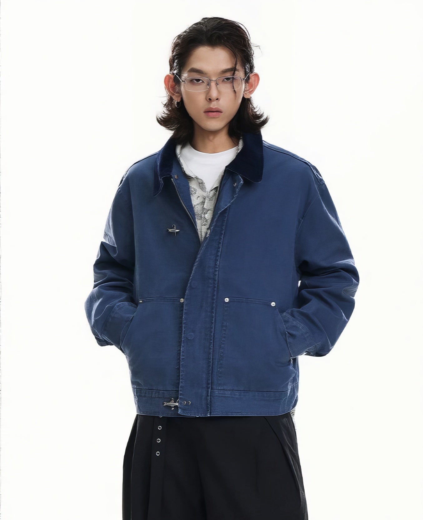 Structured Fireman Buckle Denim Jacket with Contrast Corduroy Collar
