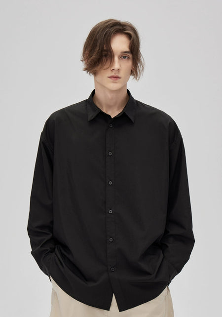 Oversized Drop Shoulder Long Sleeve Button-Up Shirt