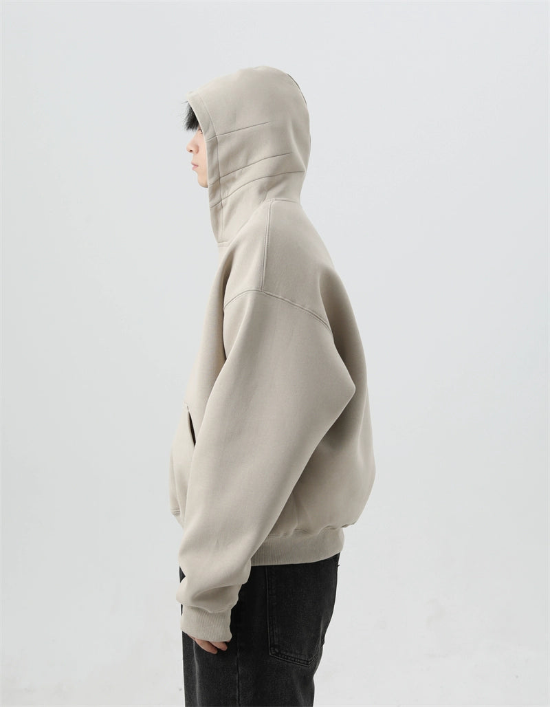 Oversized Mid Crop Pullover Hoodie with Front Pocket