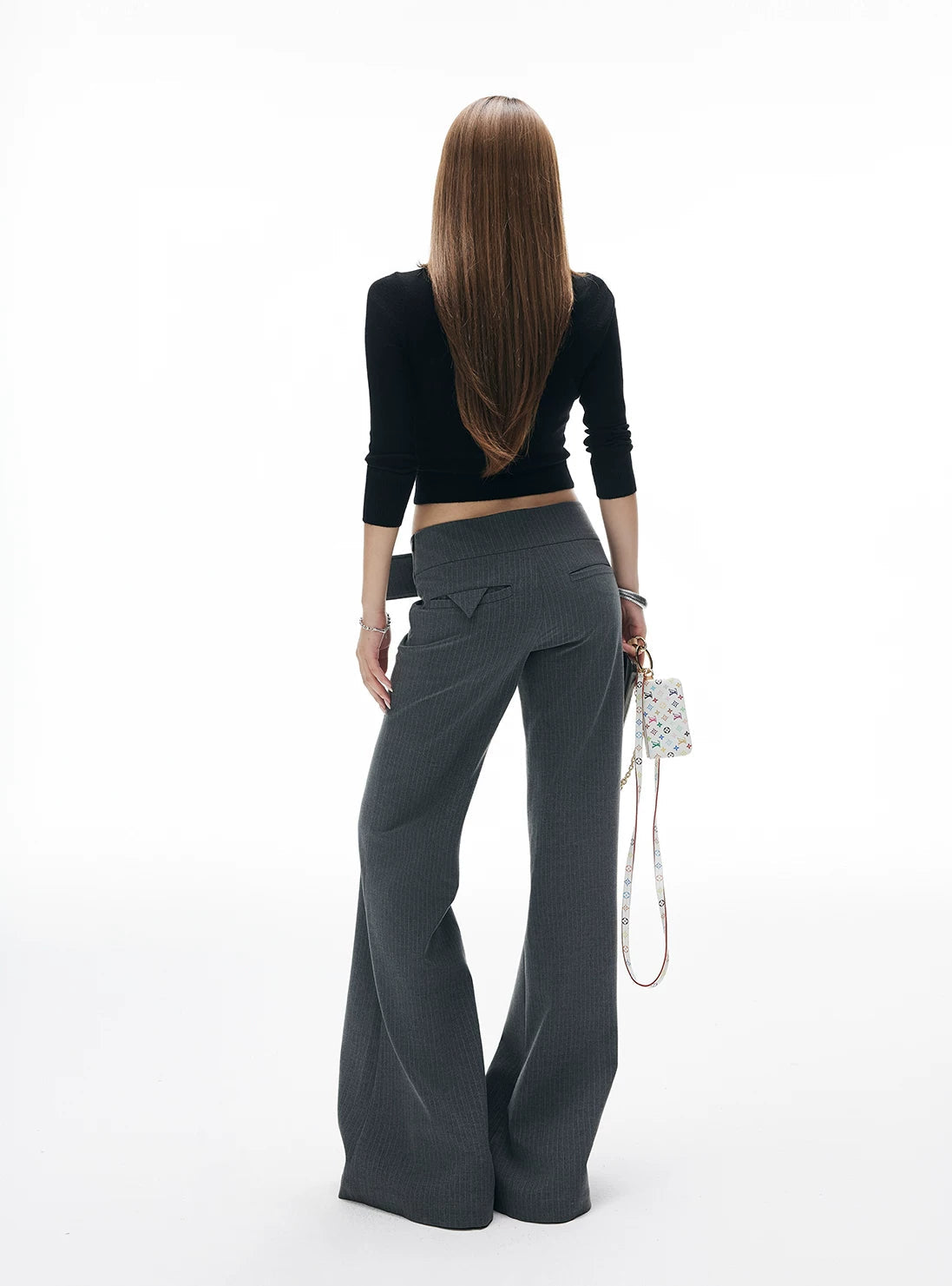 Wide Belt Flare Pinstripe Low-Waisted Pants - nightcity clothing
