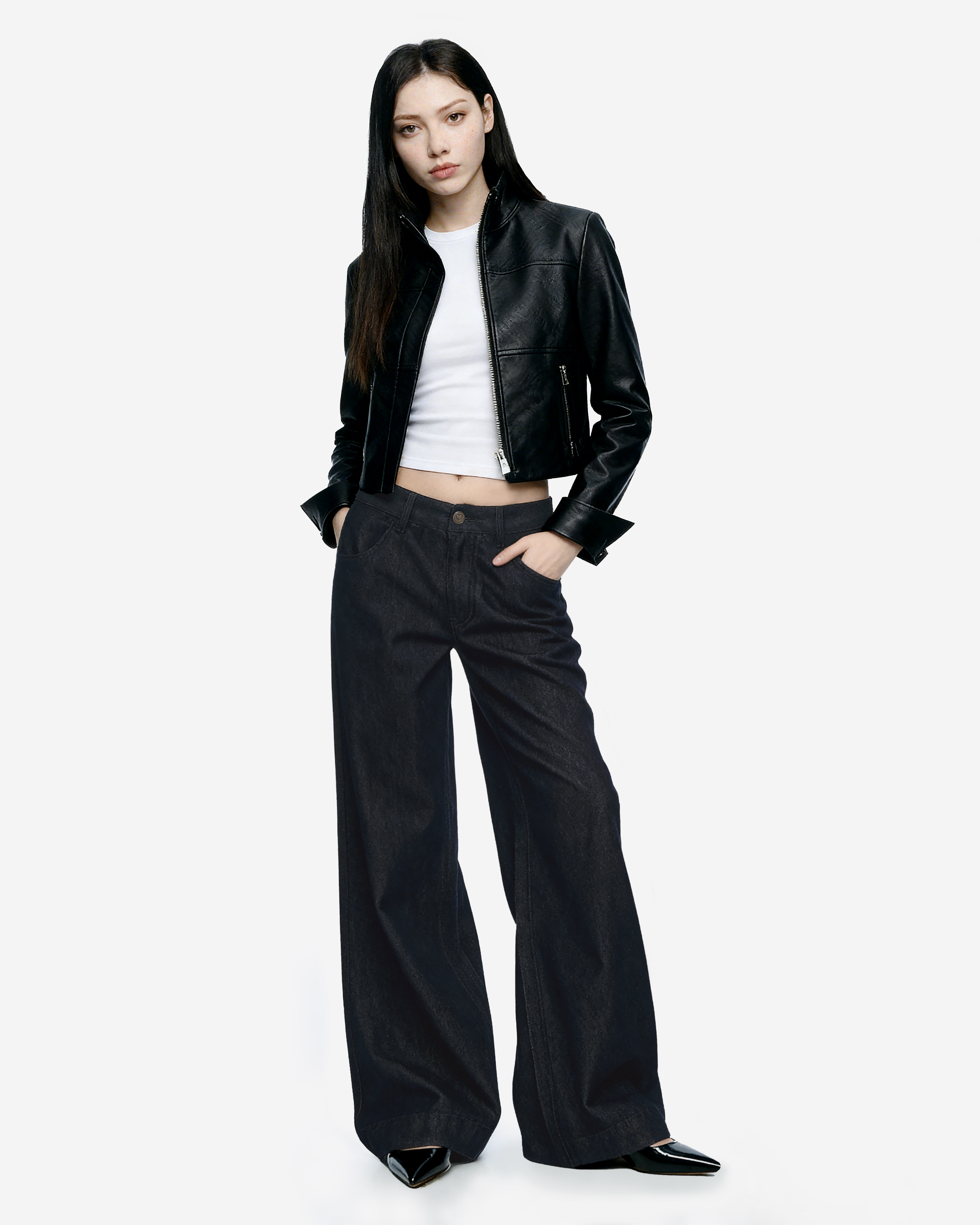Wide Leg Low-Waisted Dark Wash Retro Jeans-5