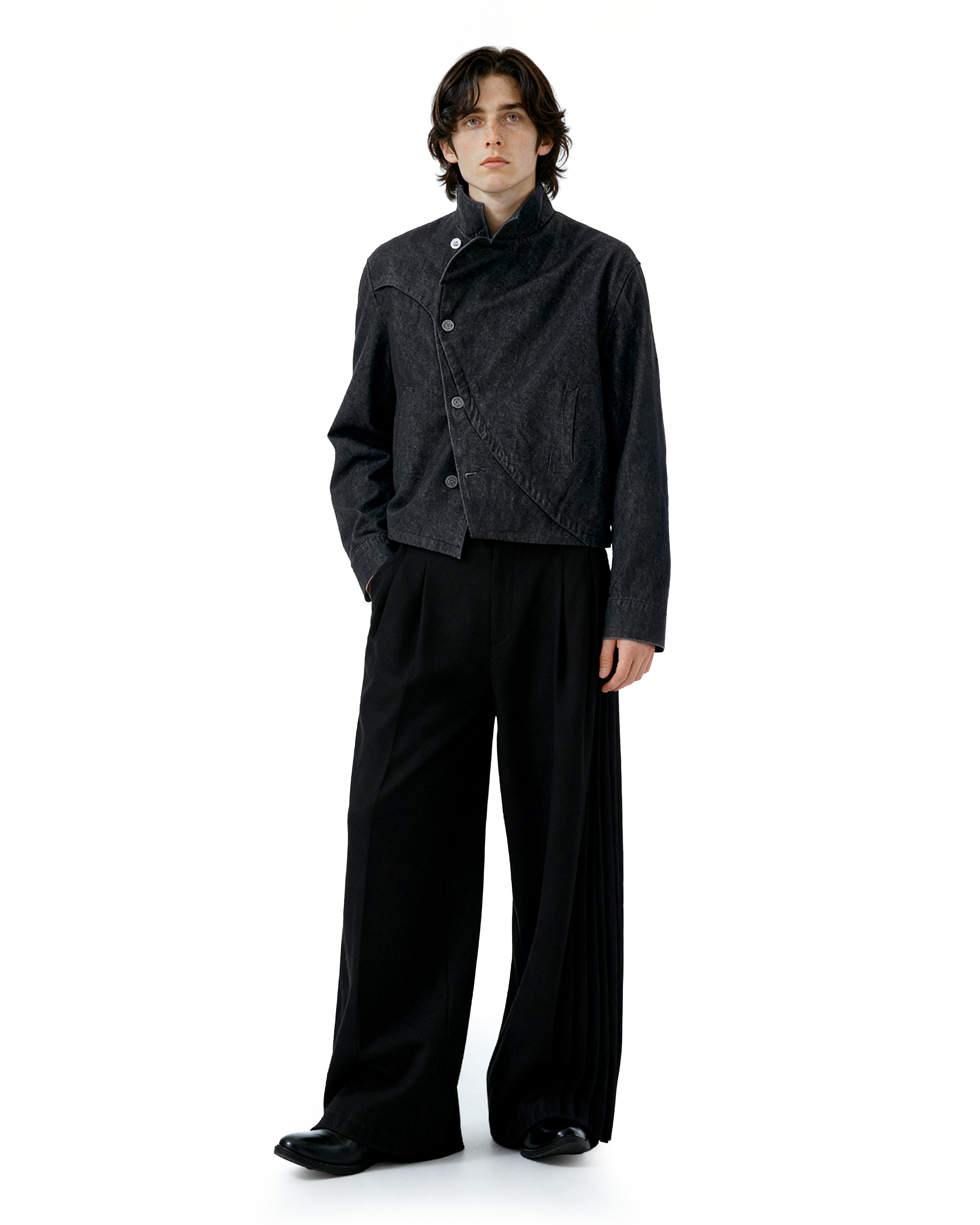 Overlap Asymmetric-Button Fencing Denim Jacket - nightcity clothing