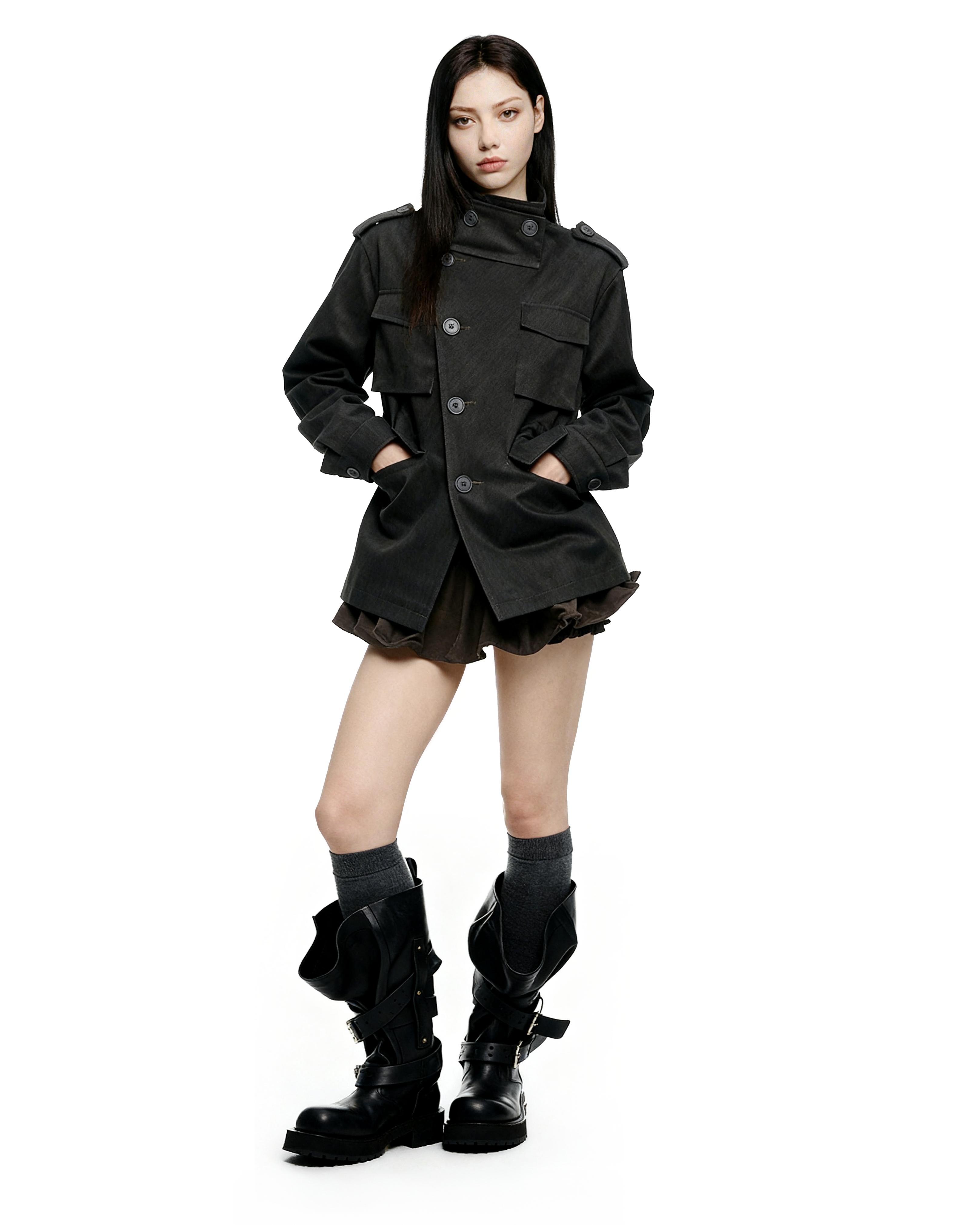 Asymmetric Overlap High-Collar Military Jacket – nightcity clothing