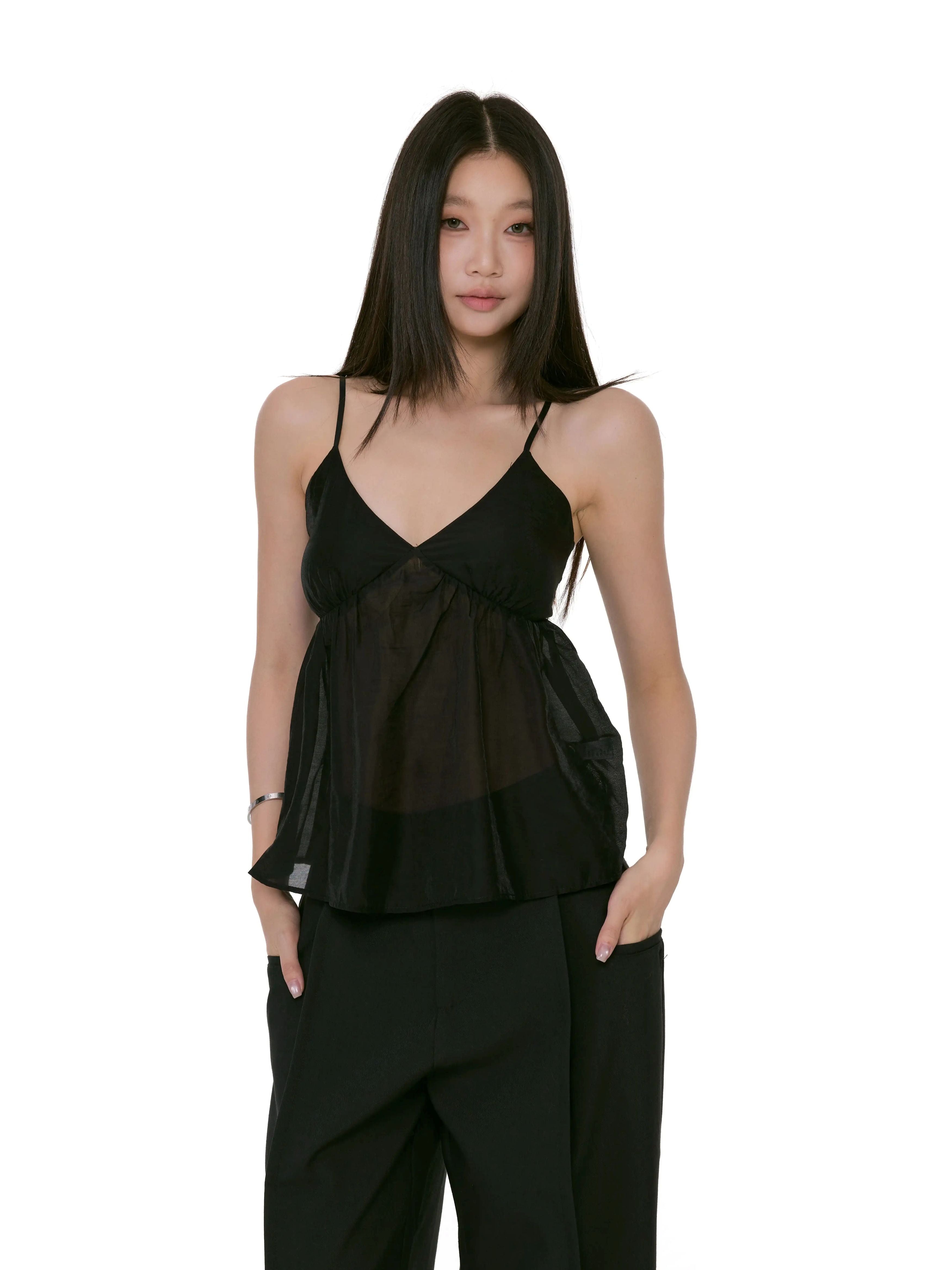 Sheer Flowy Spaghetti Strap V-Neck Camisole Top