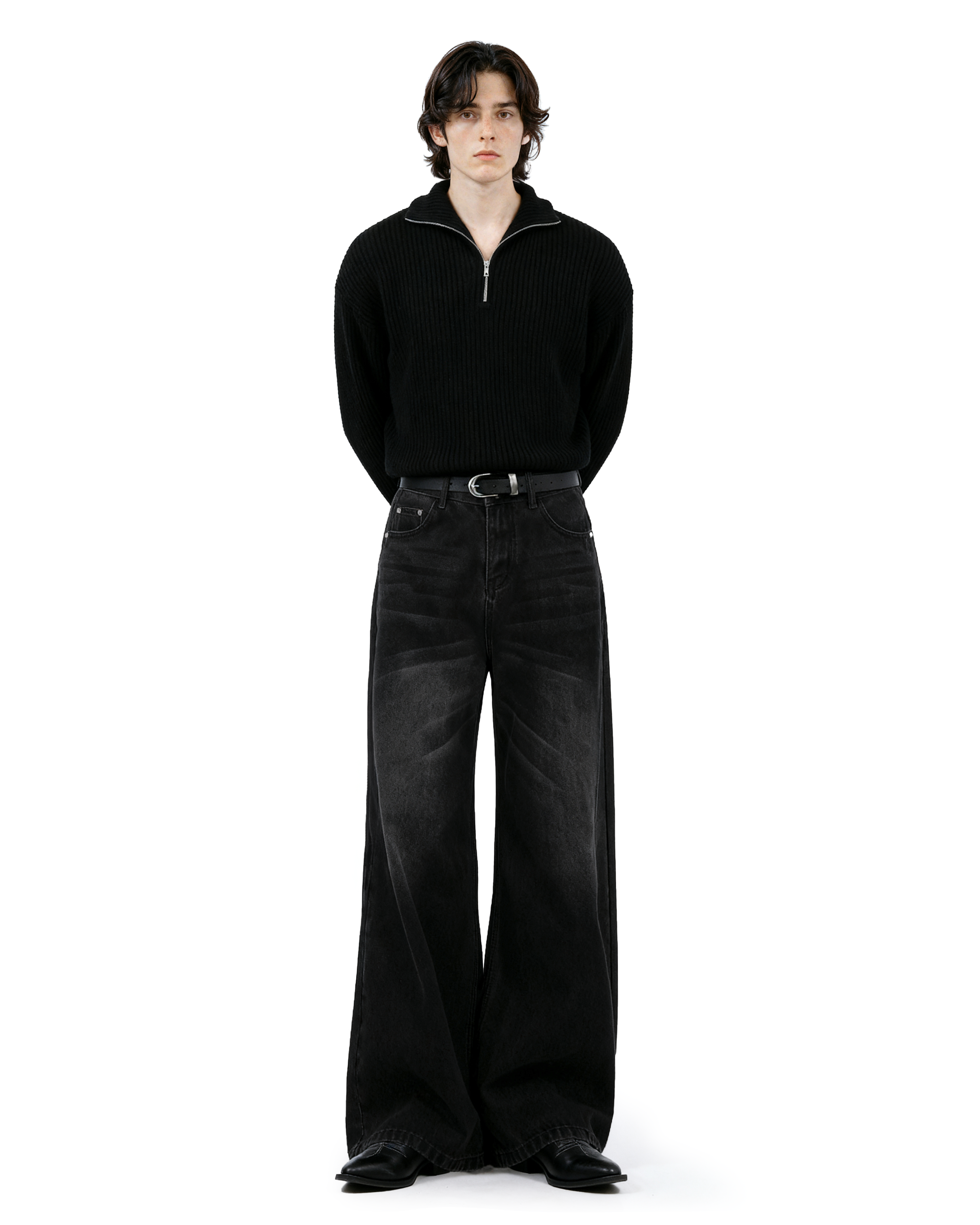 Vintage Washed Wide Leg Denim Pants-5