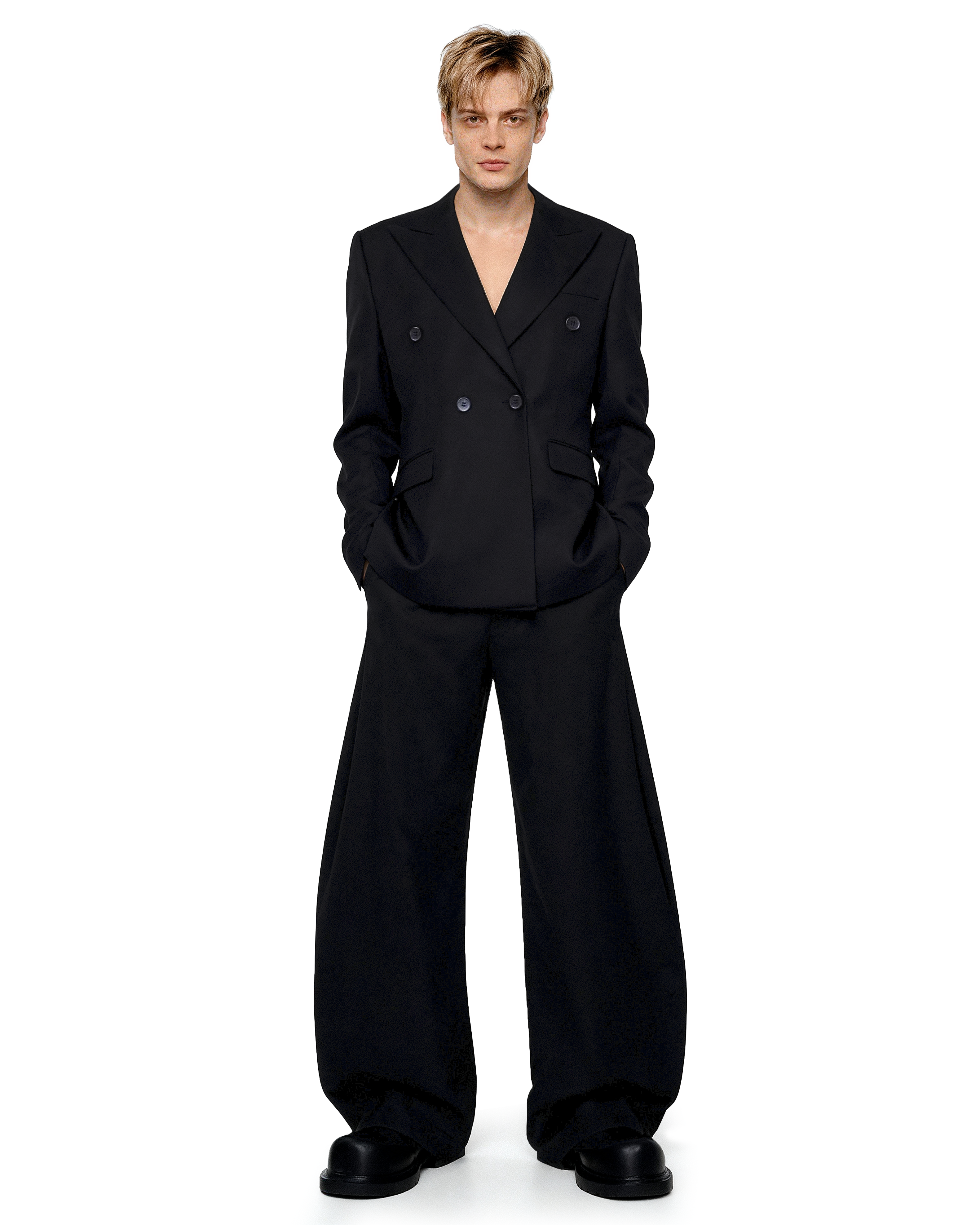 Boxy Double-Breasted Blazer with Peak Lapel and Wide Leg Trousers Suit-1