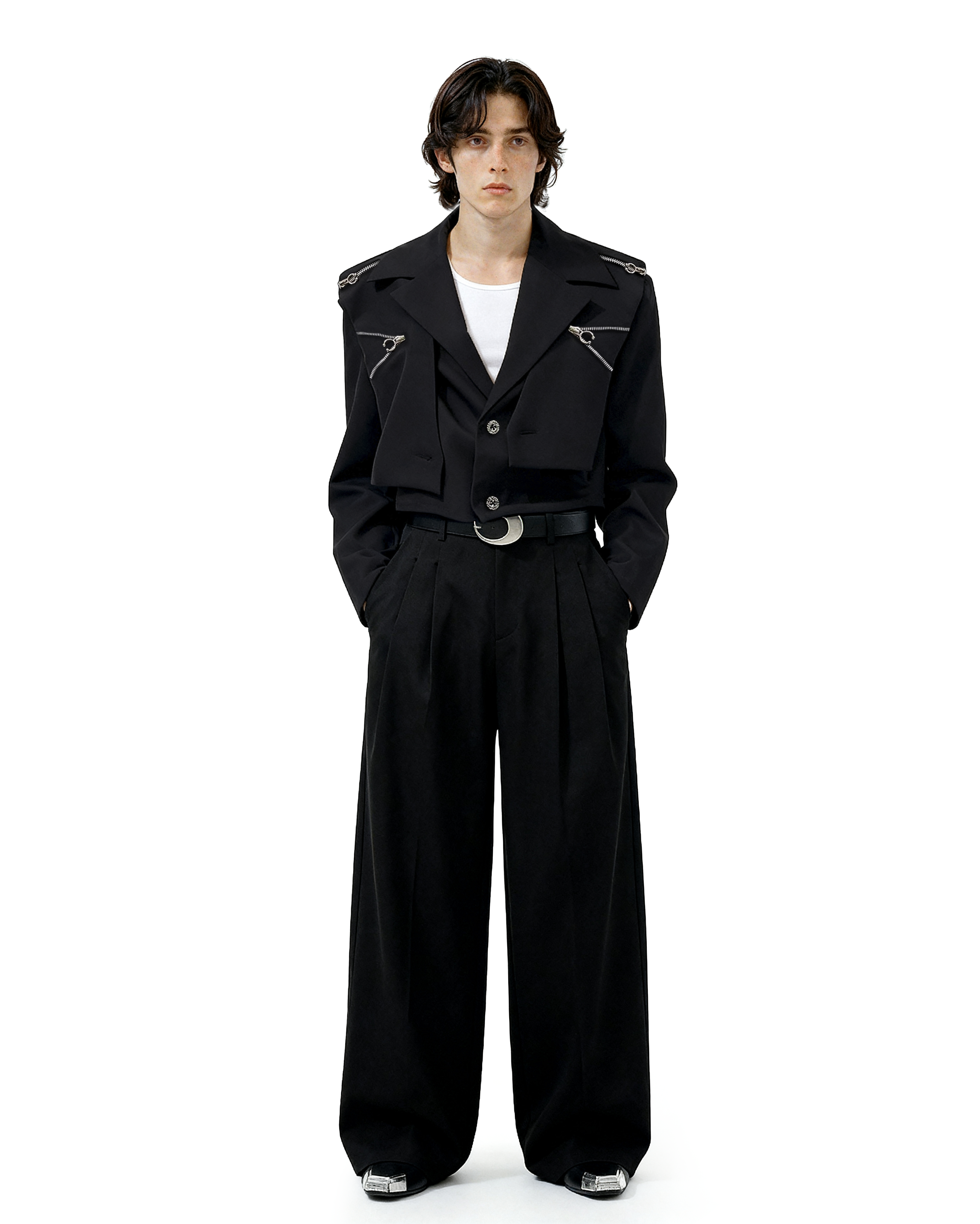 Oversized Cropped Blazer Jacket with Zip Details – nightcity clothing