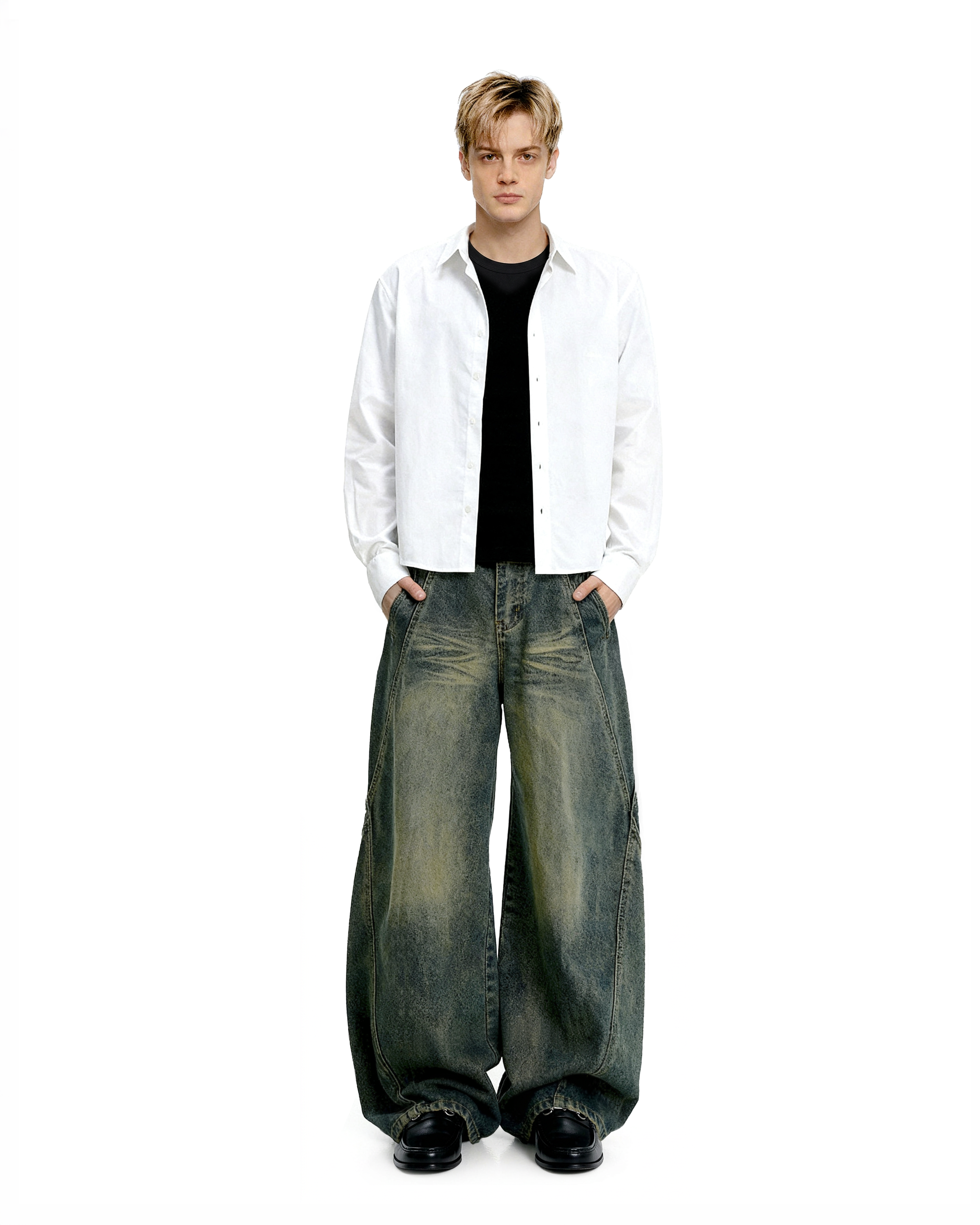 Vintage Wash Straight Leg Denim Jeans-5