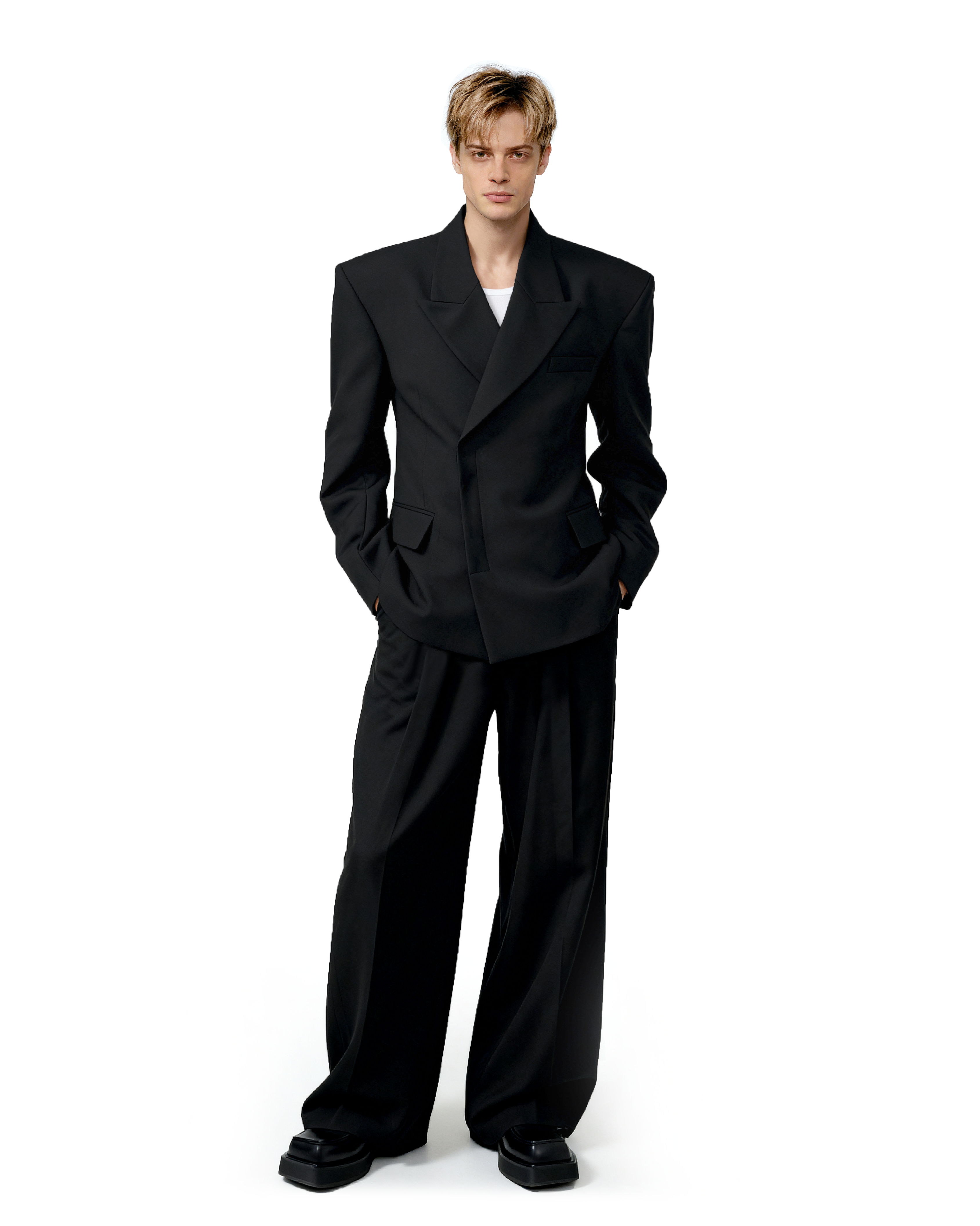 Structured Boxy Double-Breasted Hidden Button Blazer-5