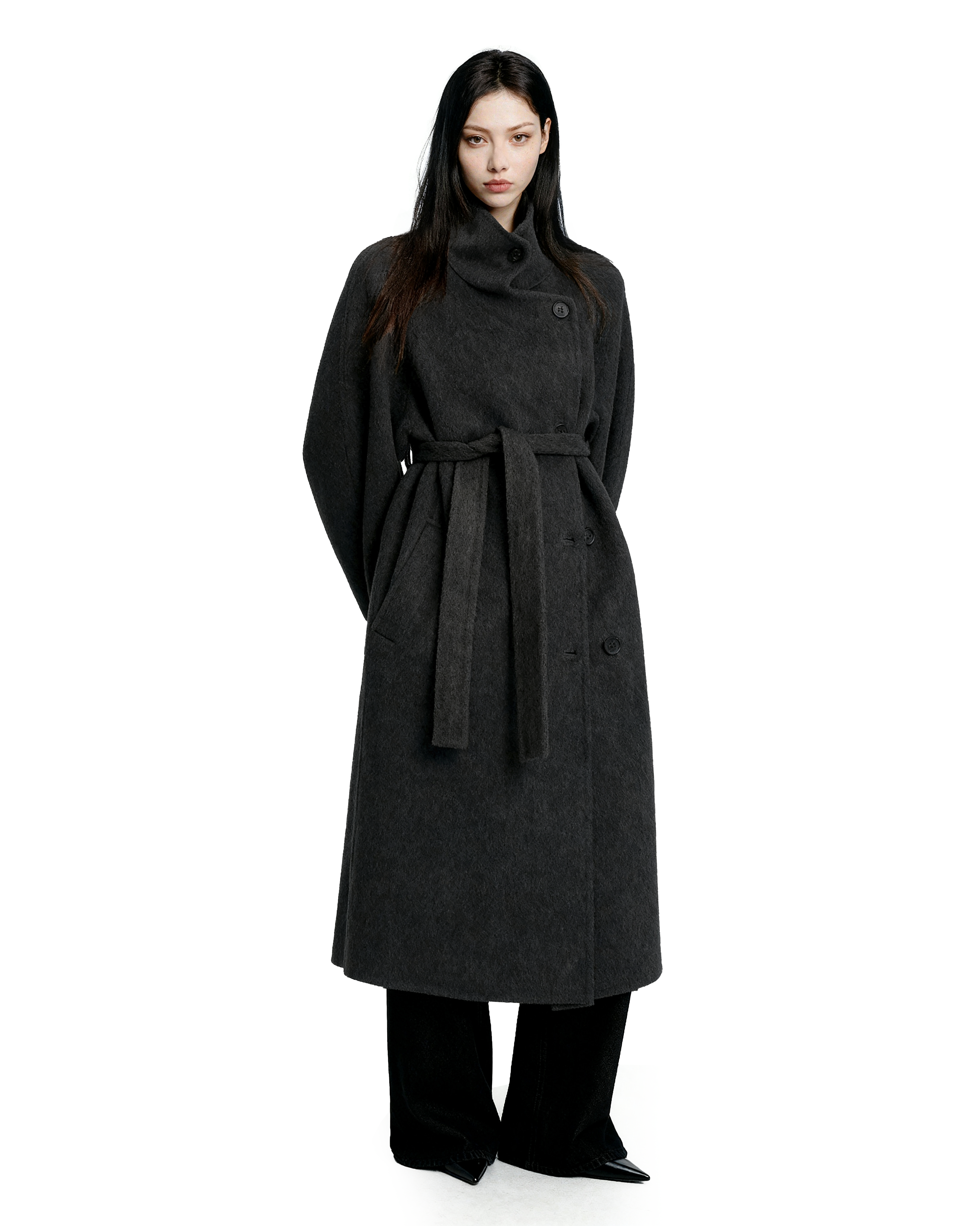 Asymmetric Button Belted Long Coat - nightcity clothing