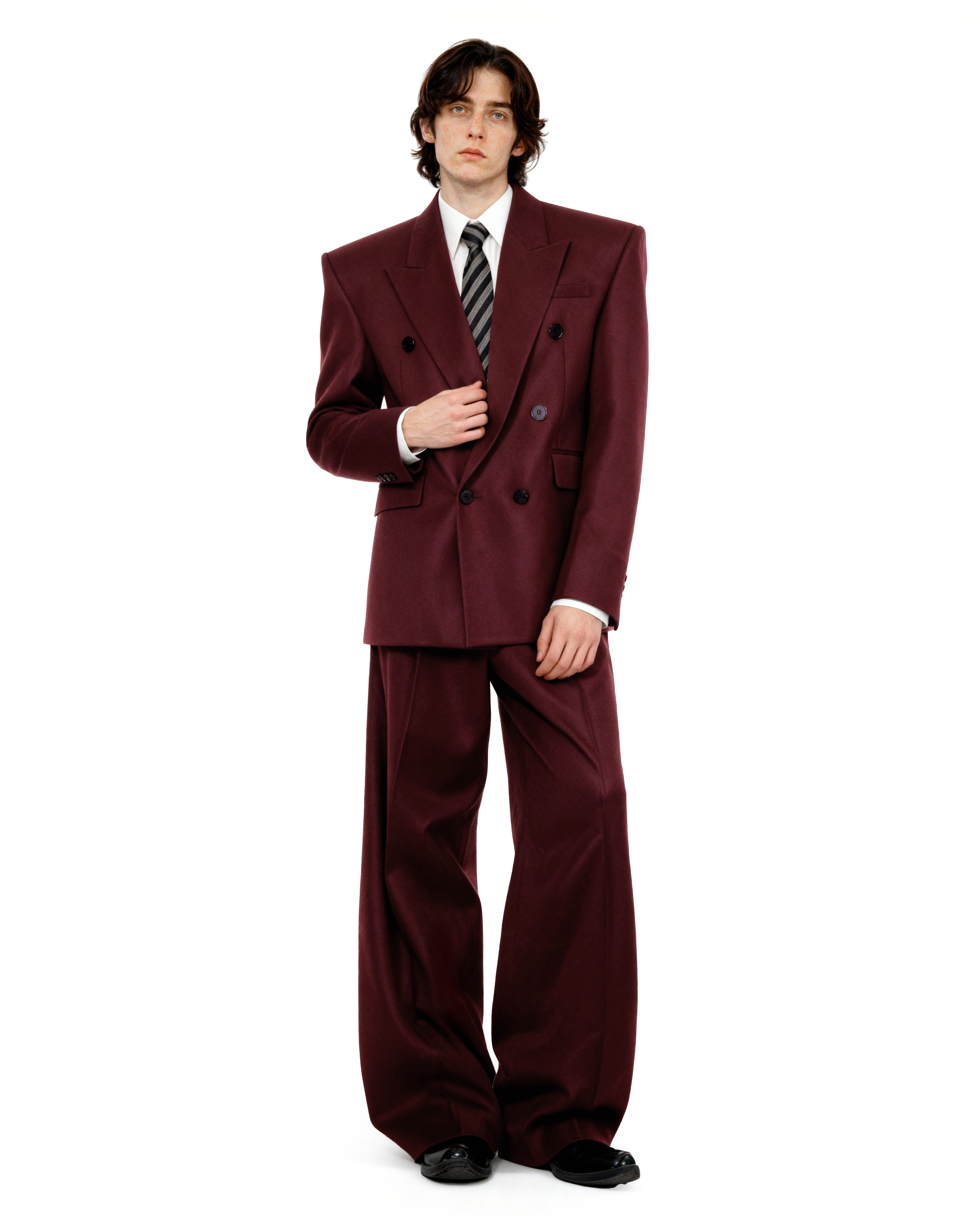 Boxy Oversized Double-Breasted Wide-Lapel Blazer and Wide Leg Trousers