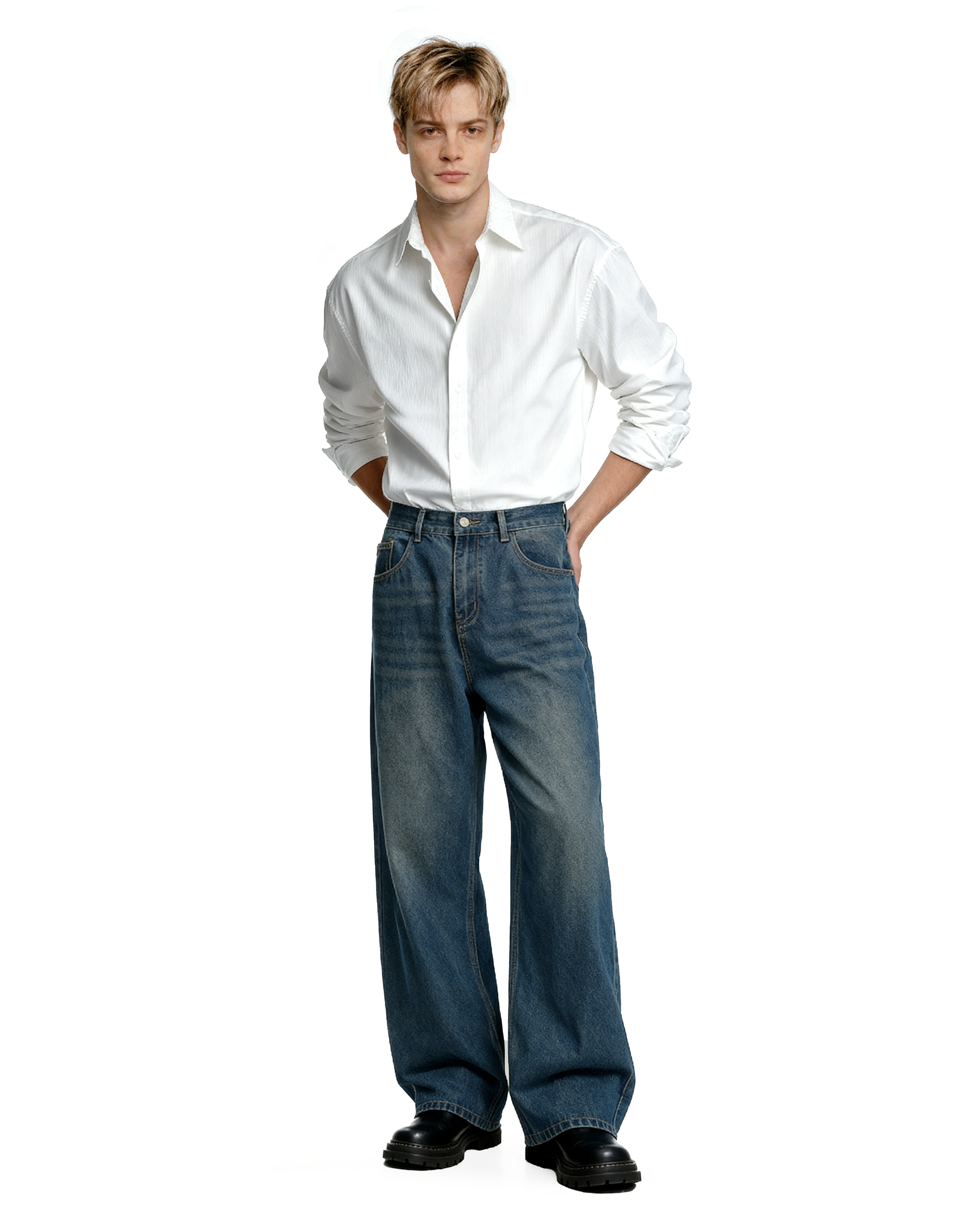 Wide Leg Vintage Faded Jeans-5