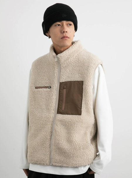 High Collar Shearling Vest with Zip Pockets - nightcity clothing