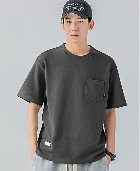 Waffle Texture Round Neck T-Shirt