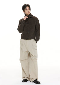 Fold Over Collar Knit Button-Up Cropped Cardigan