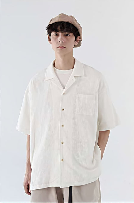 Textured Camp Collar Button Shirt - nightcity clothing