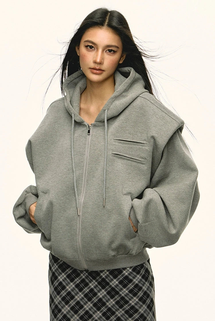 Structured Drop Shoulder Oversized Zip Hoodie Jacket