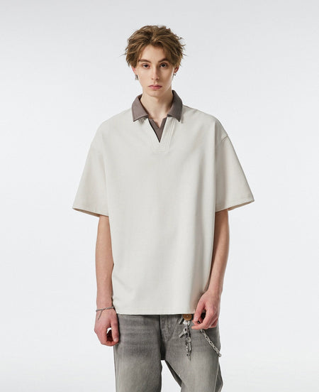 Contrast Collar Short Sleeve Polo Shirt - nightcity clothing