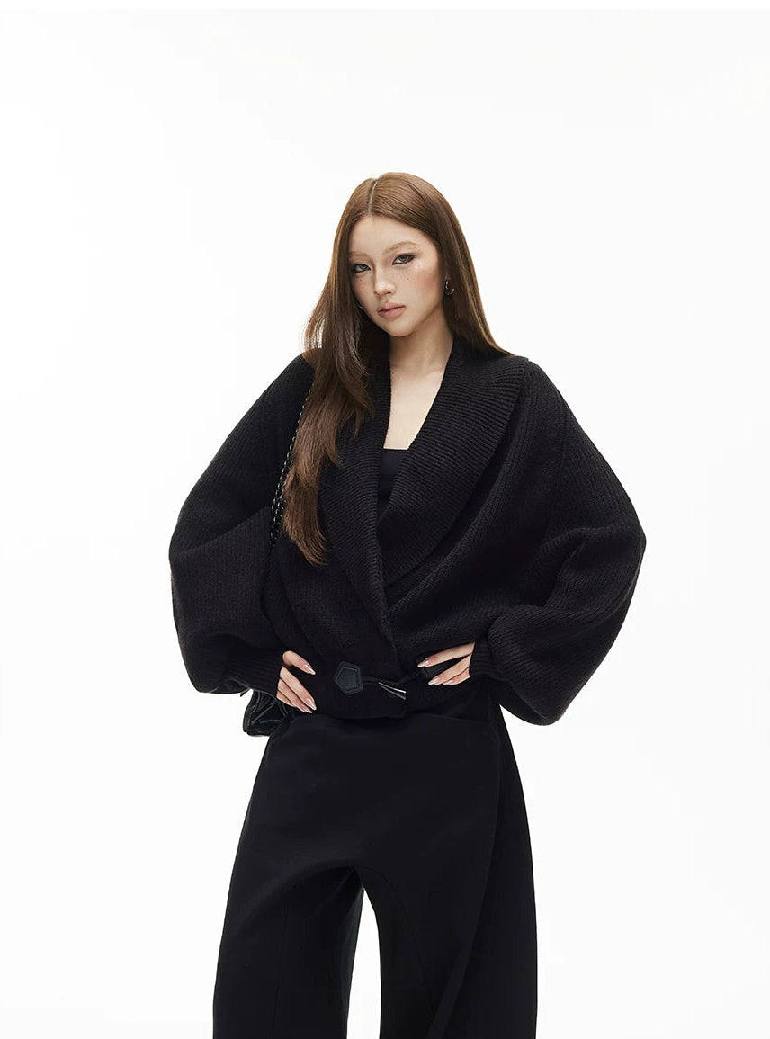 Deep V-Neck Ribbed Knit Wrap Pullover - nightcity clothing