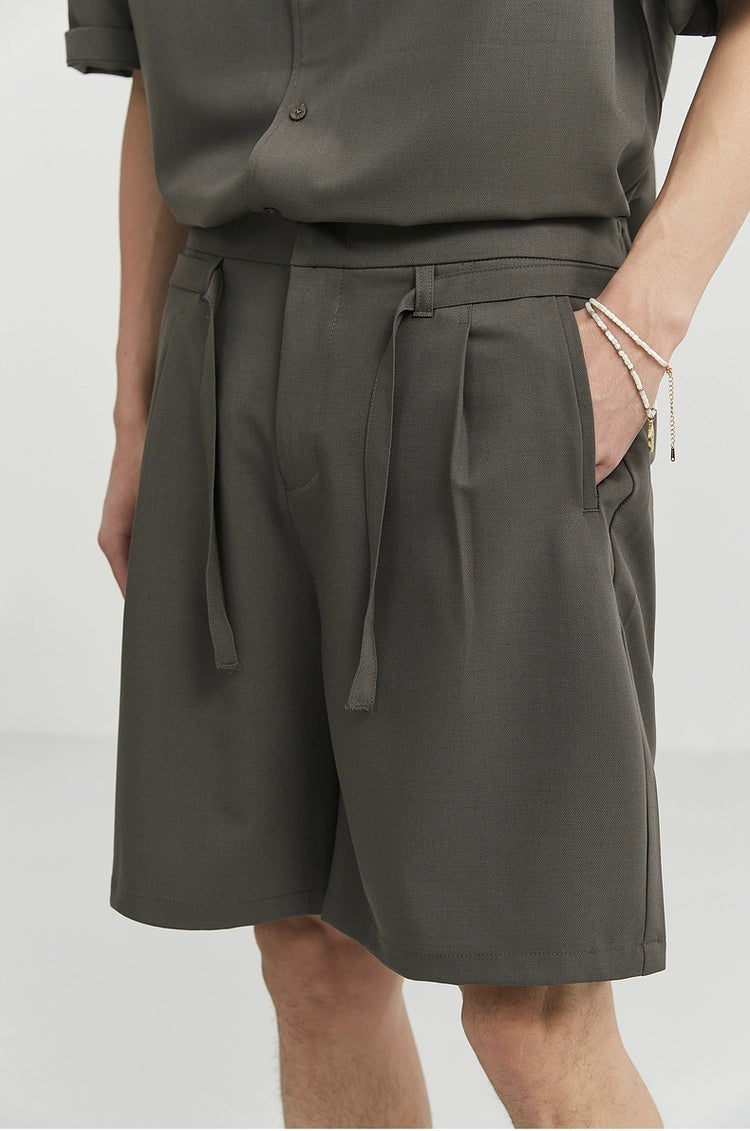 Pleated Drawstring-Belted Shorts