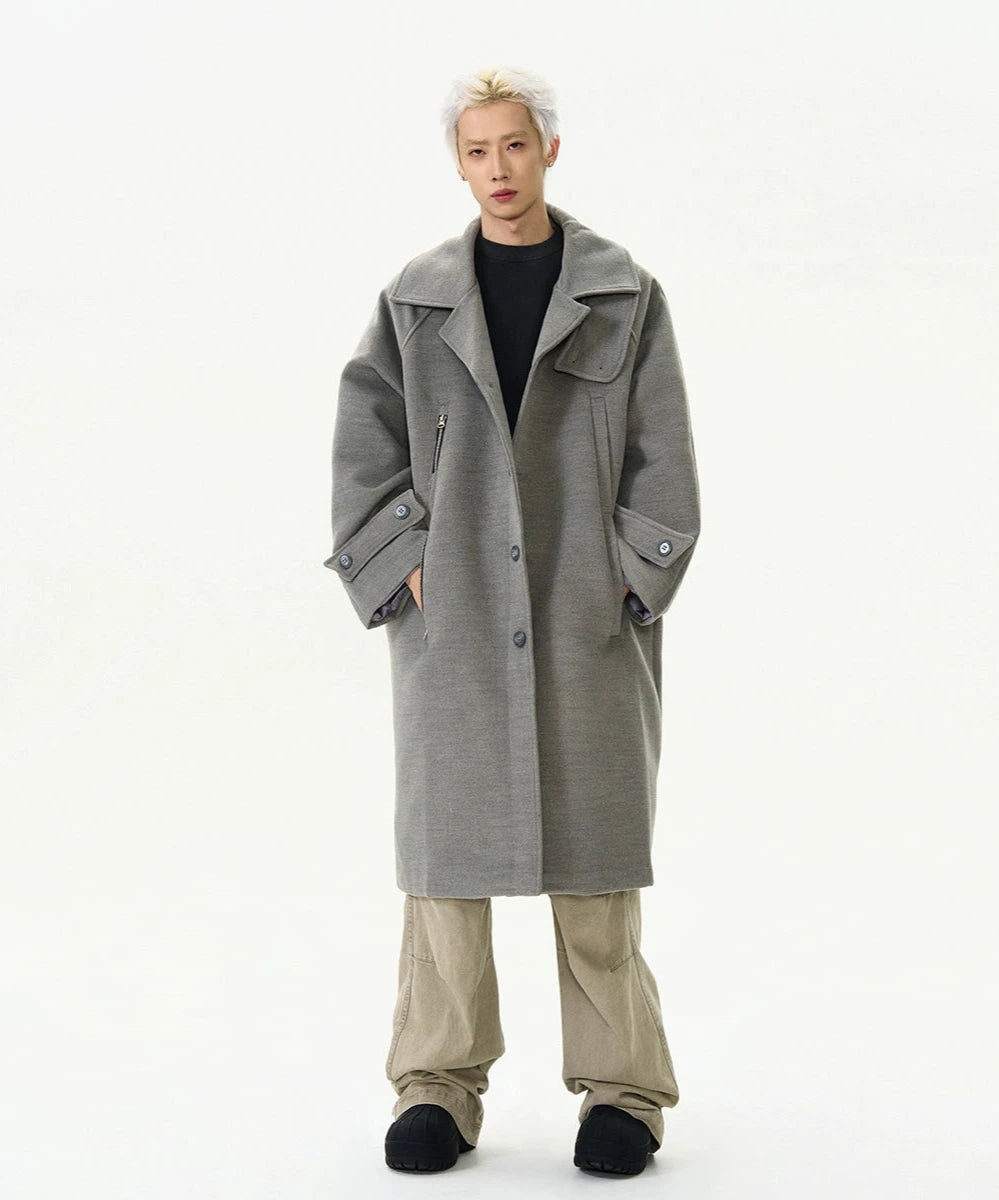 Oversized Panel-Layered Long Overcoat