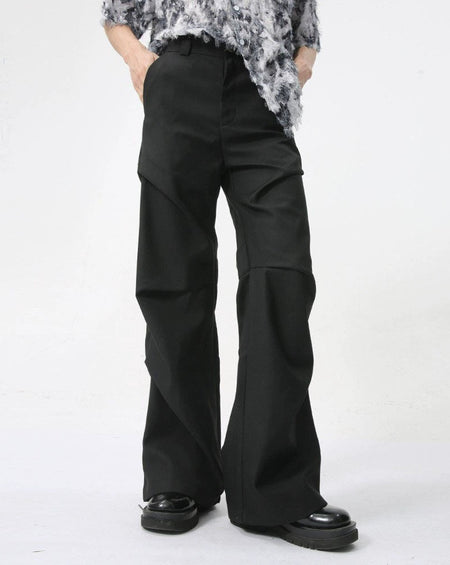 Straight Leg Ruched Side Pants with Flared Hem