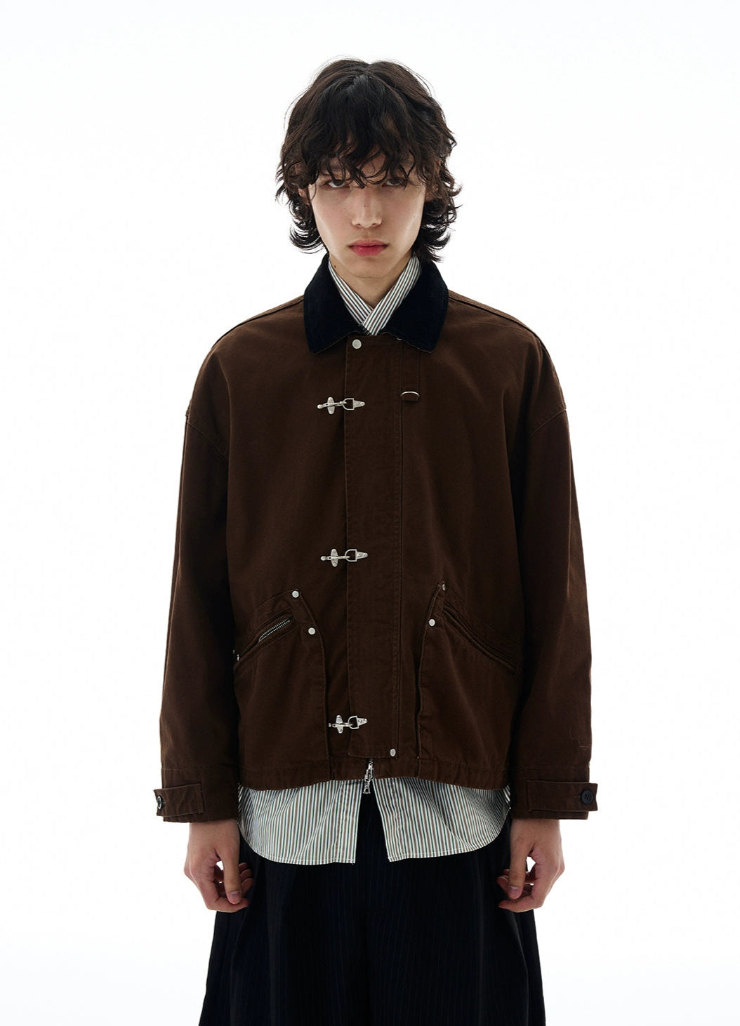 Fireman Buckle Worker Zip Jacket with Contrast Collar