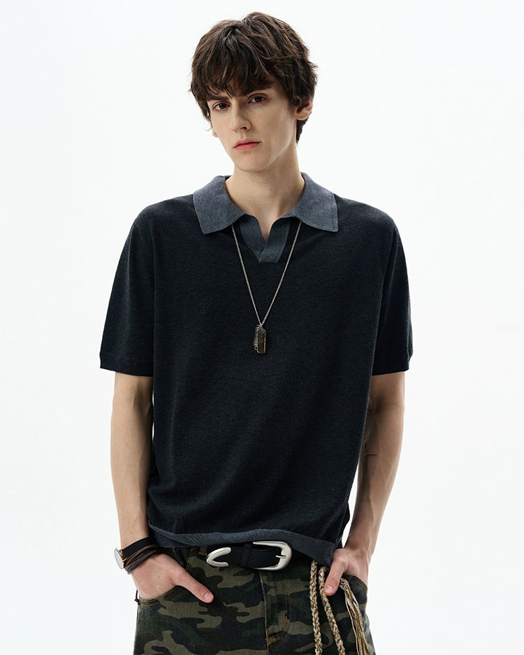 Contrast Trim Short Sleeve Knit Polo Shirt