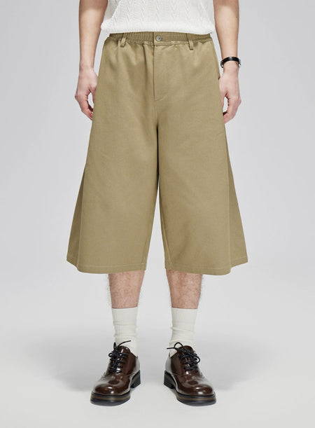 Elastic Waist Wide Leg Pleated Longline Bermuda Shorts