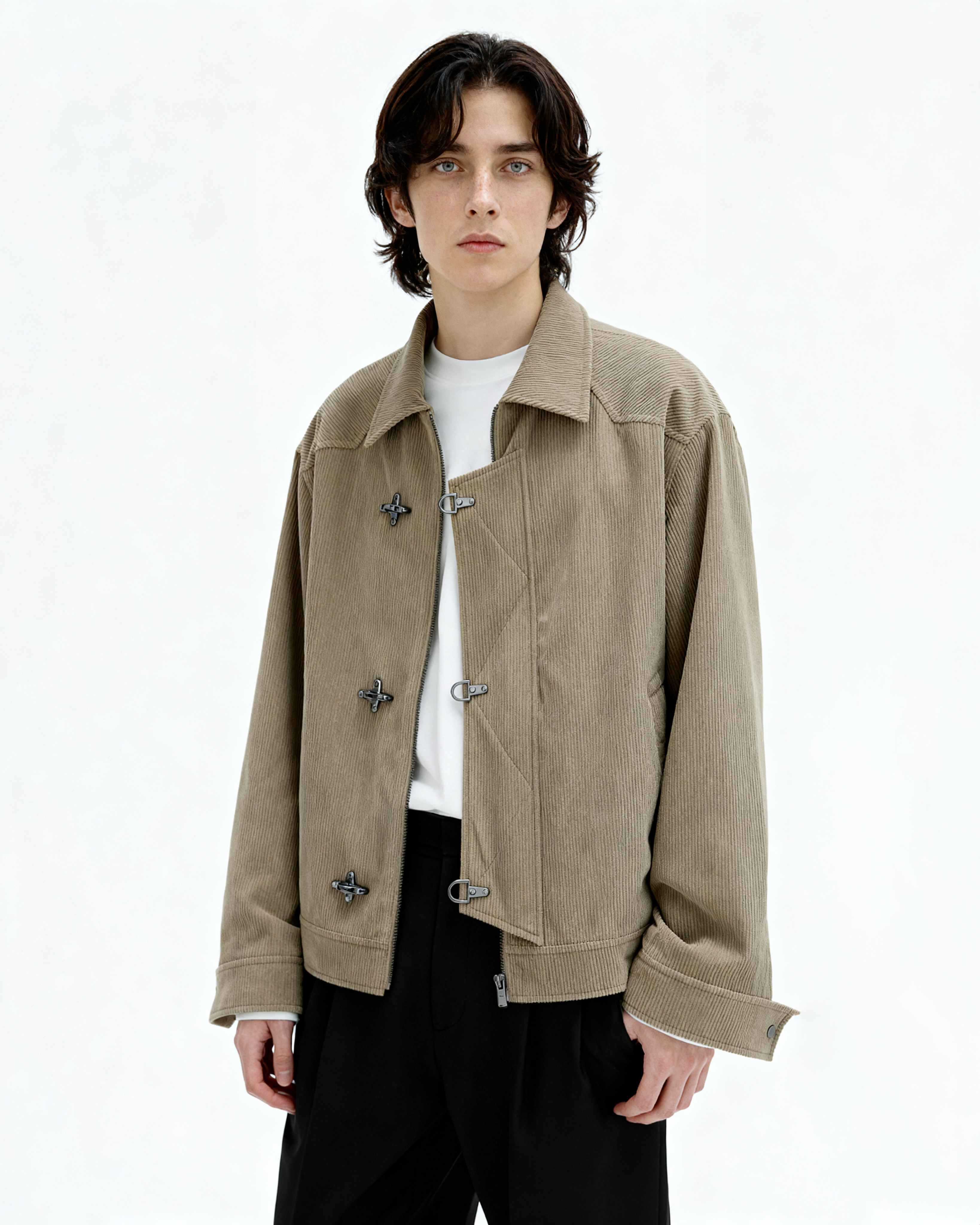 Fireman Clasp-Buckle Corduroy Collared Jacket Fireman Clasp-Buckle Corduroy Collared Jacket