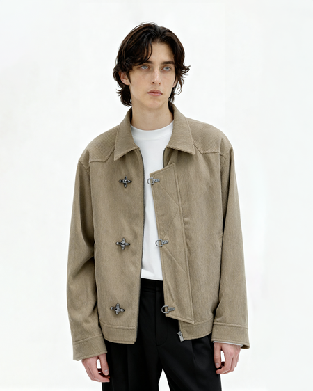 Fireman Clasp-Buckle Corduroy Collared Jacket - nightcity clothing