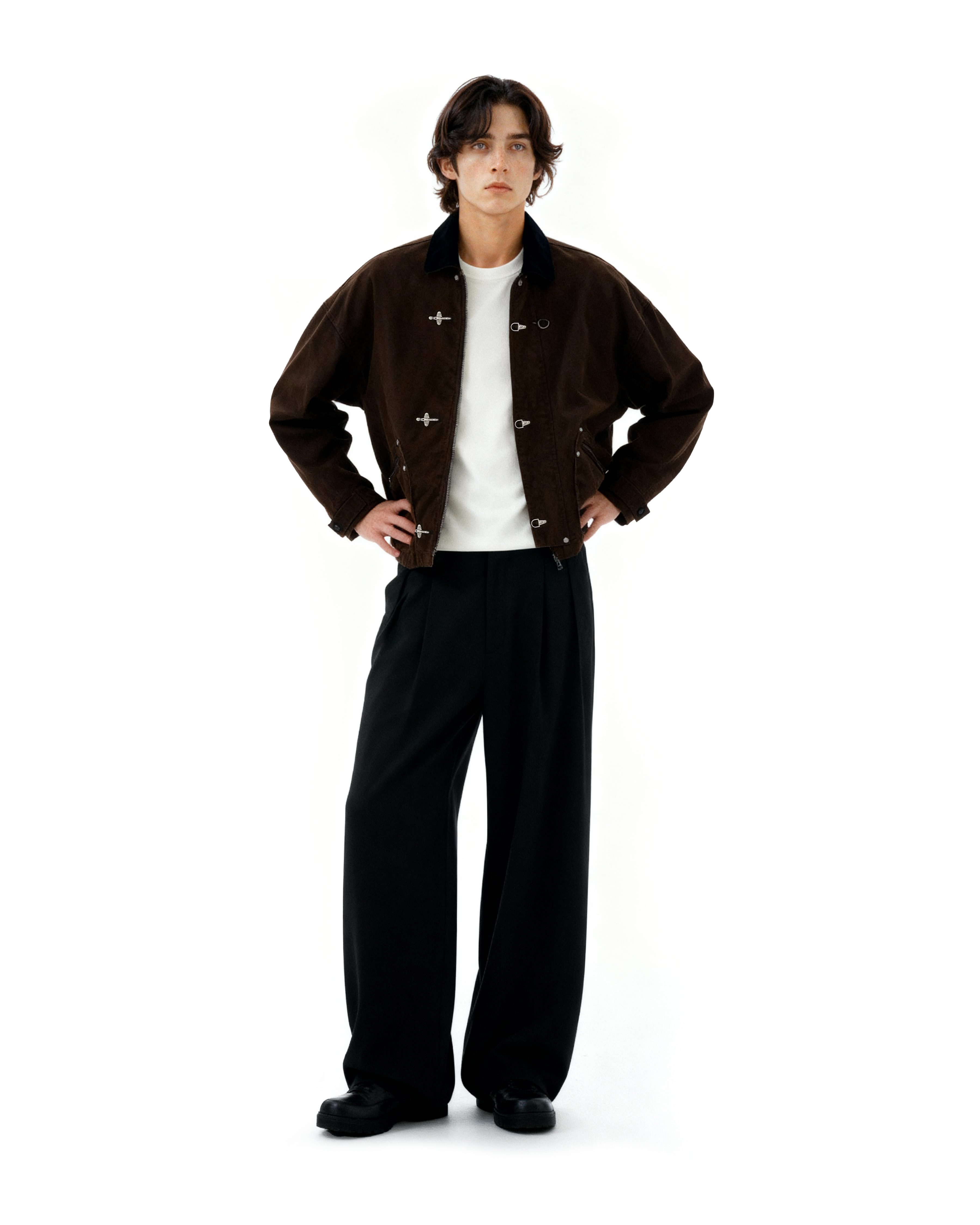 Fireman Buckle Worker Zip Jacket with Contrast Collar