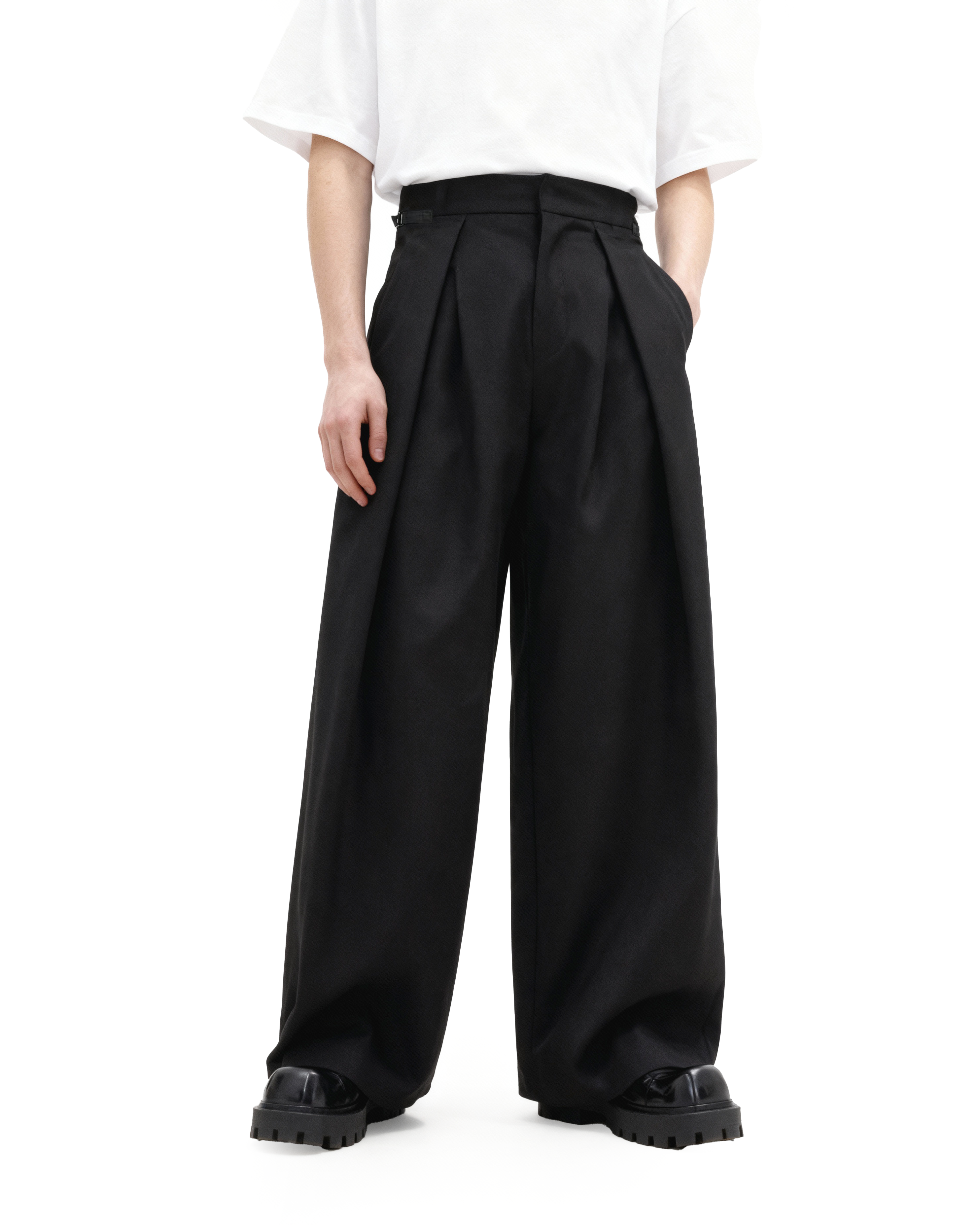 Wide Leg Pleated Palazzo Trousers with Belt Detail