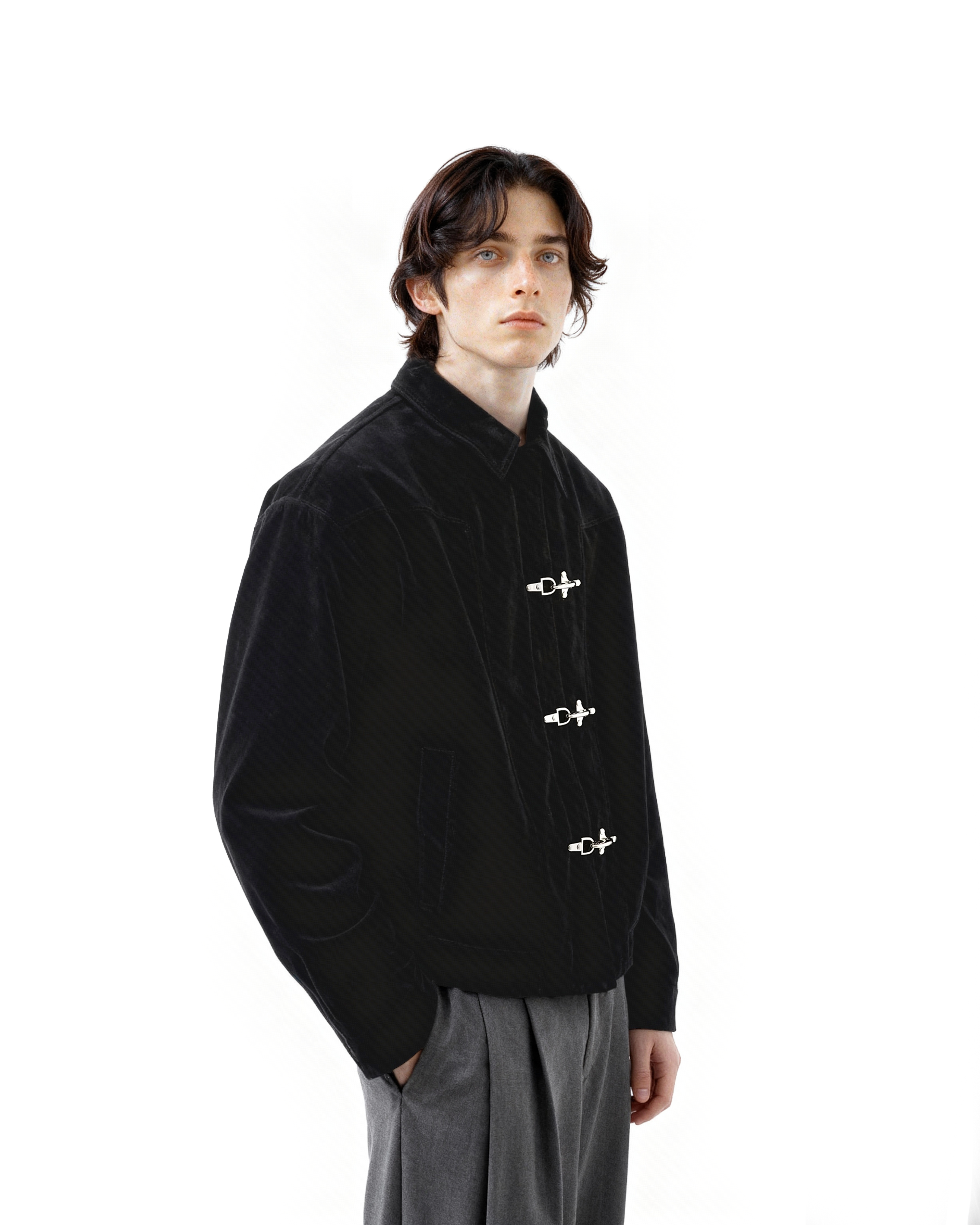 Fireman Buckle Faux Suede Mid-Crop Zip Jacket