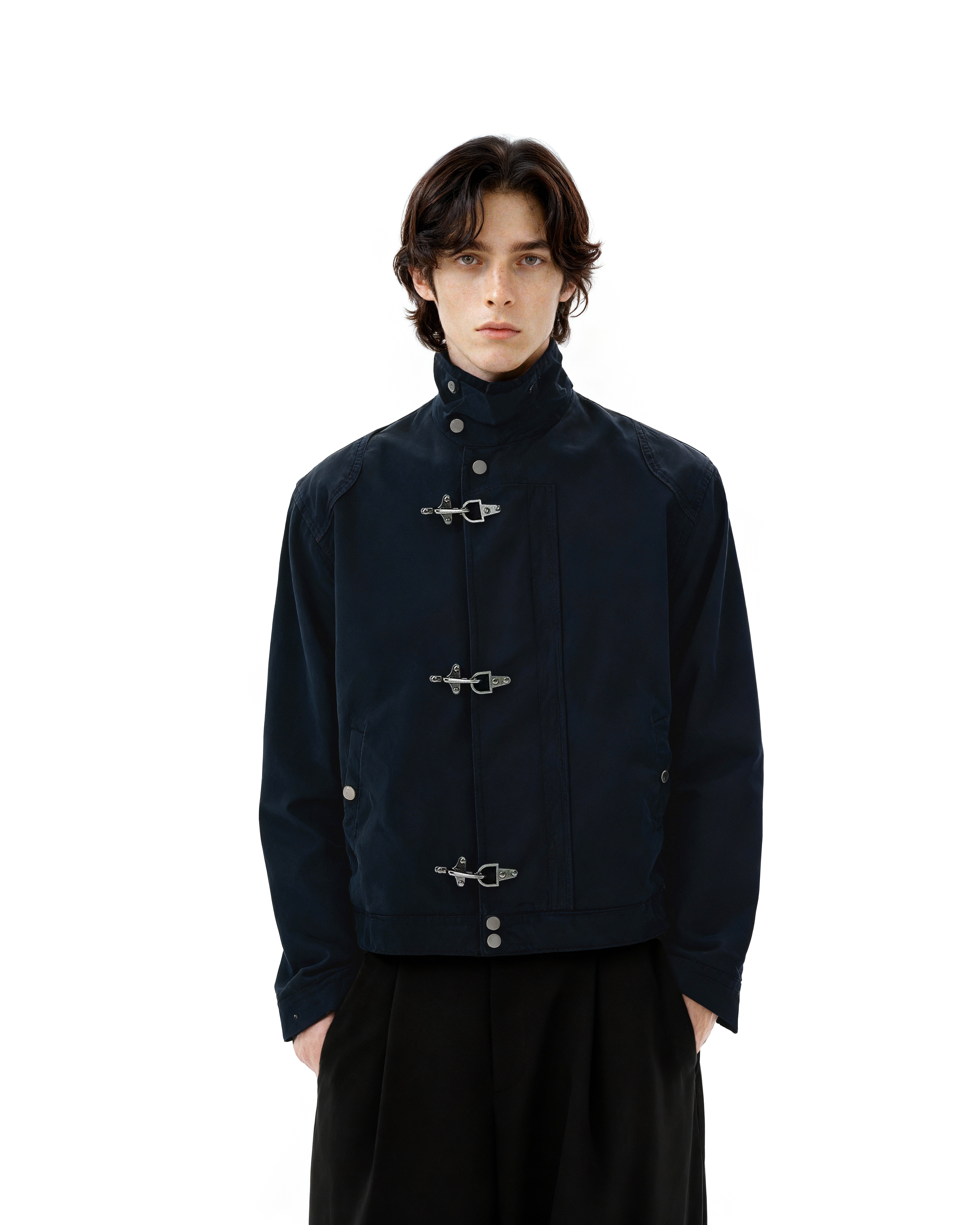 Fireman Clasp Mid-Crop High Collar Worker Jacket