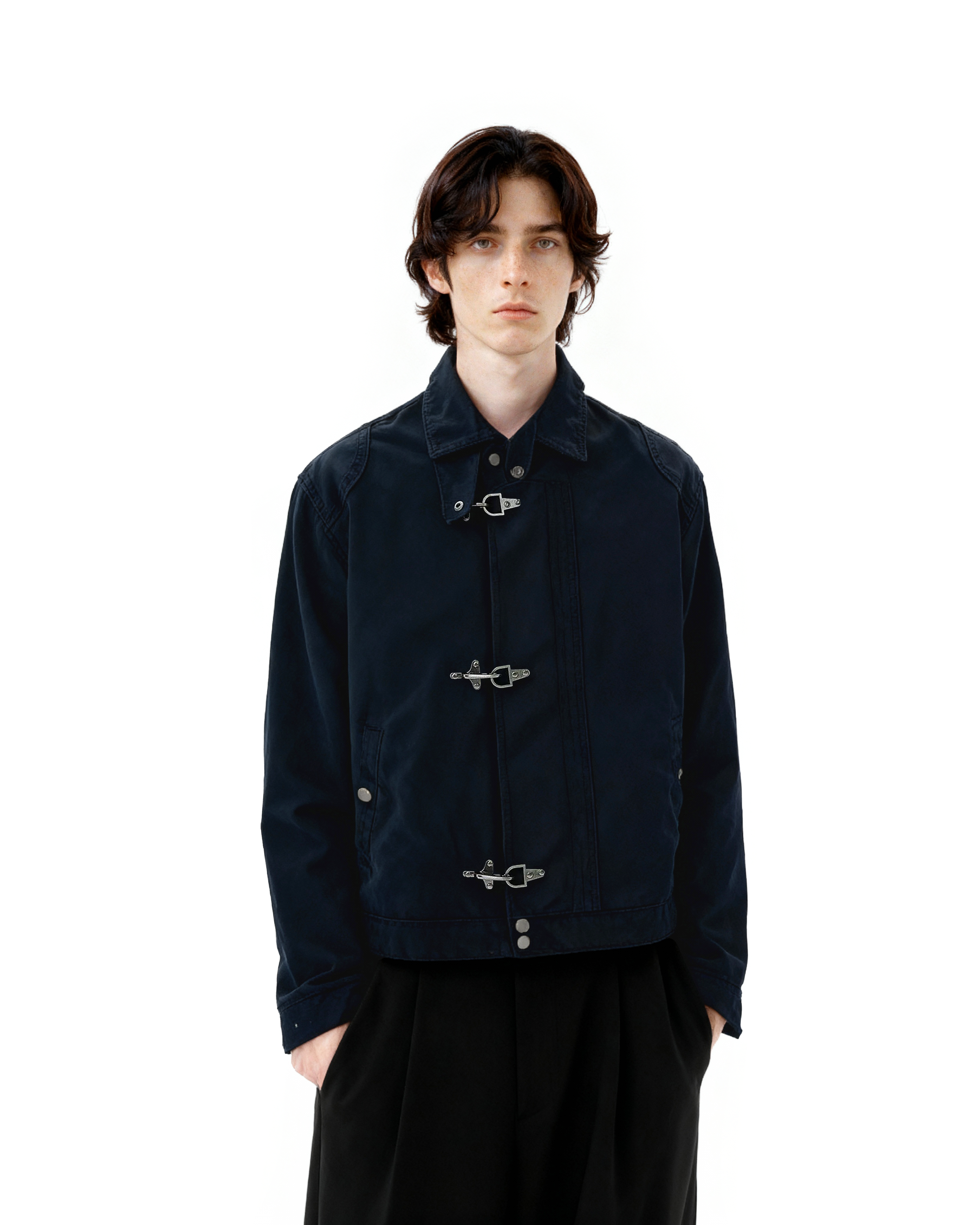 Fireman Clasp Mid-Crop High Collar Worker Jacket
