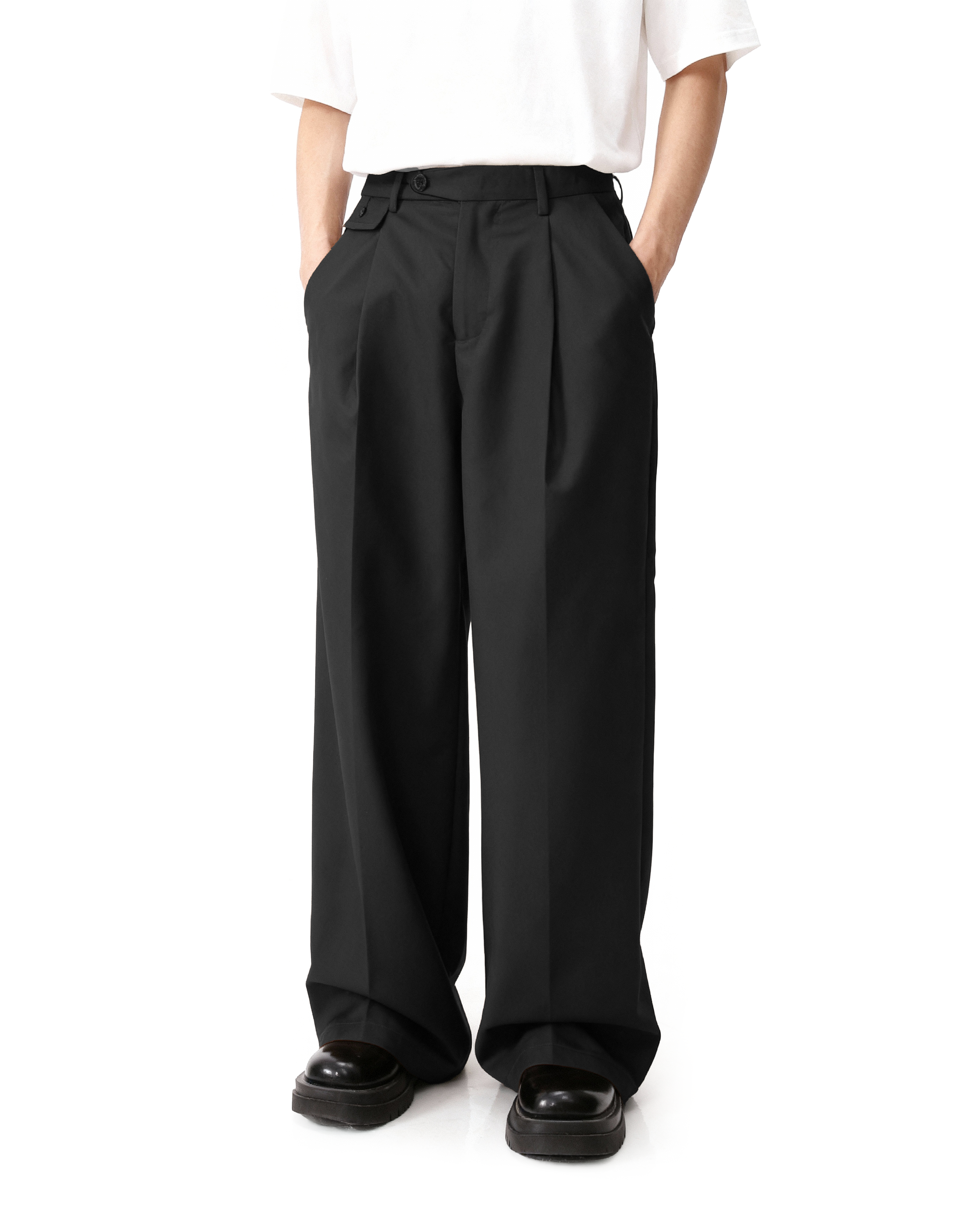 Pleated Wide Leg Low-Waisted Trousers