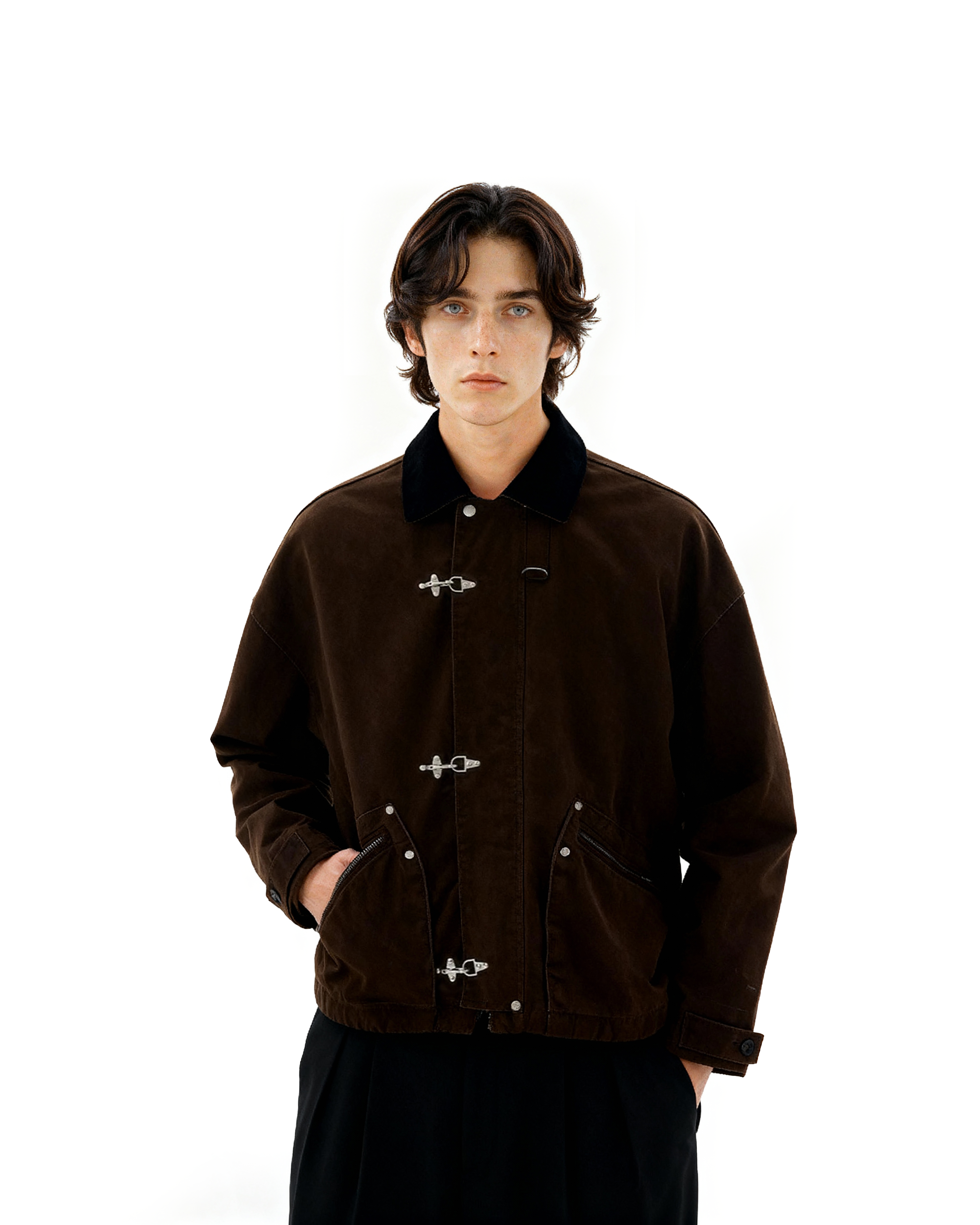 FN buckle wool jacketファイヤーマンバックルウールジャケット Fireman Buckle Worker Zip Jacket with Contrast Collar